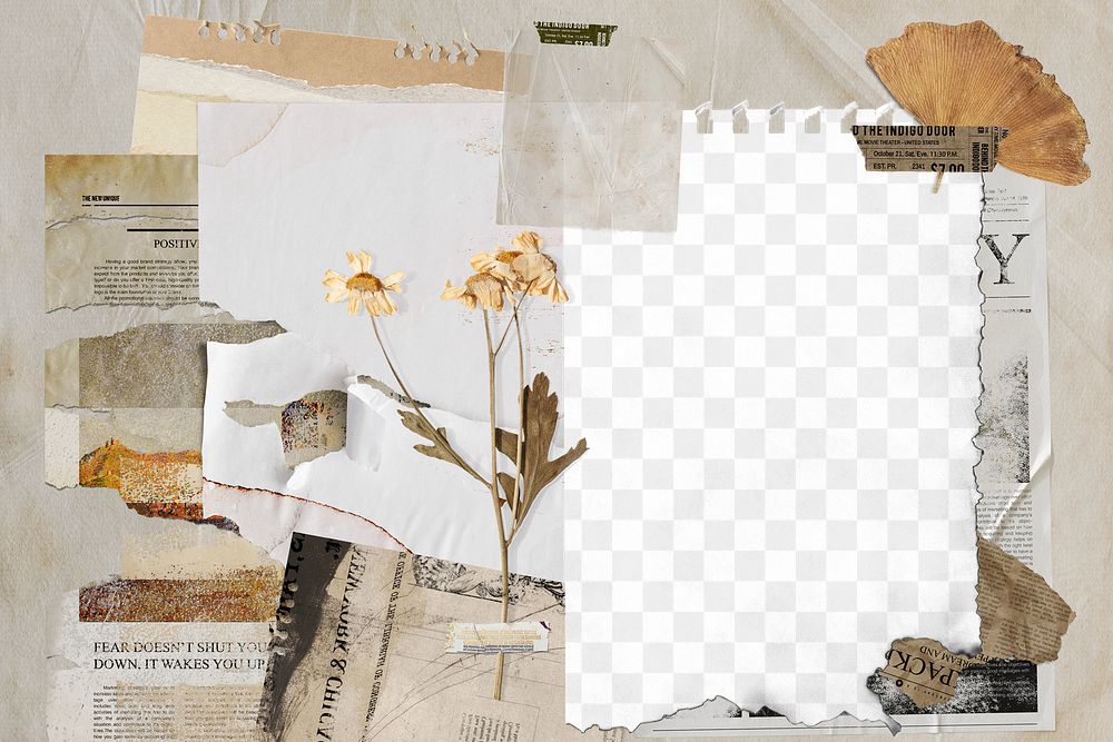 Paper collage moodboard png mockup, vintage instant film in Autumn aesthetic