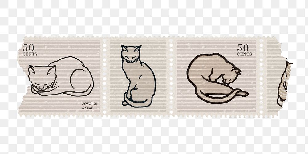 Vintage png washi tape sticker, cat pattern, decorative stationery clipart