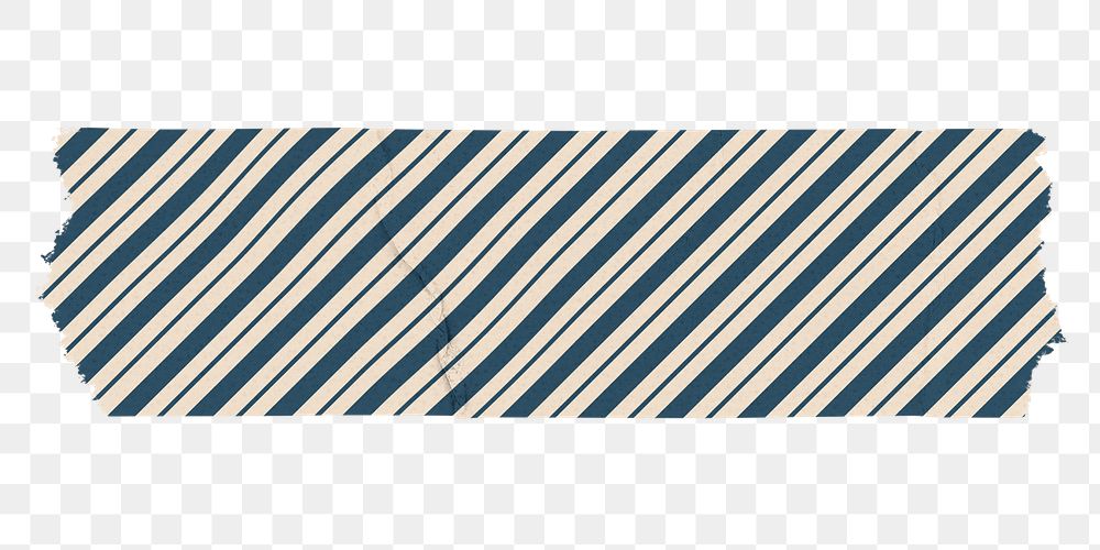 Washi tape png collage element, blue stripes on transparent background