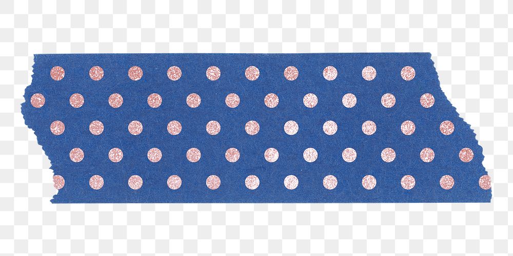 Cute washi tape png collage element, blue polka dot pattern on transparent background