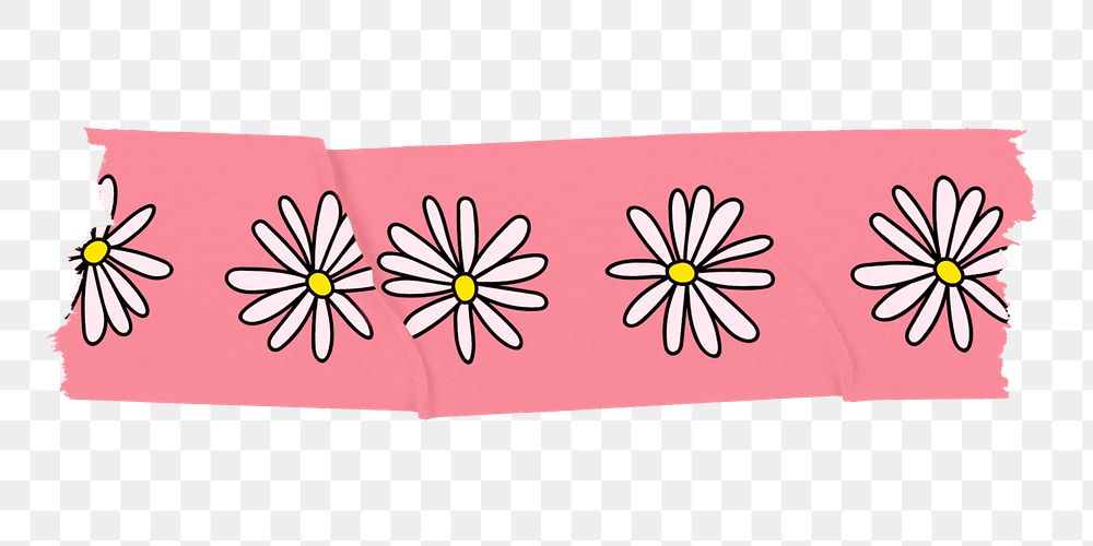 Daisy washi tape png sticker, flower aesthetic collage element on transparent background
