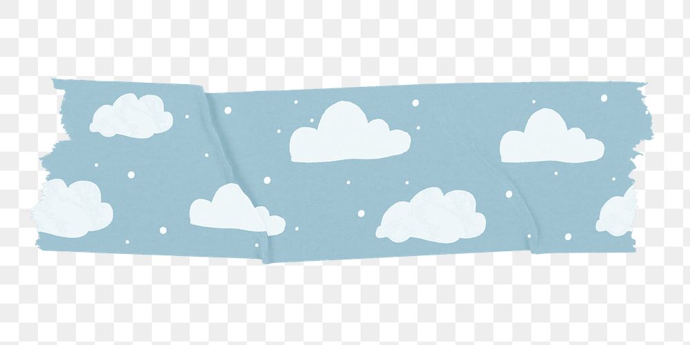 Cloud washi tape png sticker, cute blue weather pattern on transparent background