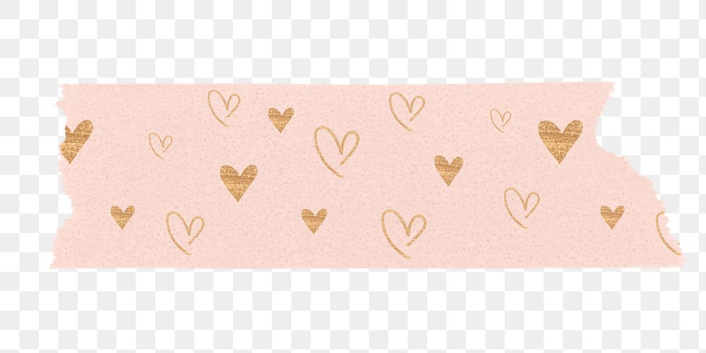 Heart pattern png washi tape sticker, pink cute collage element on transparent background