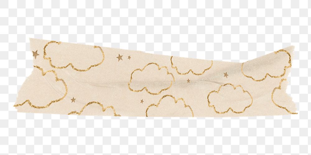 Cloud washi tape png sticker, cute beige weather pattern on transparent background