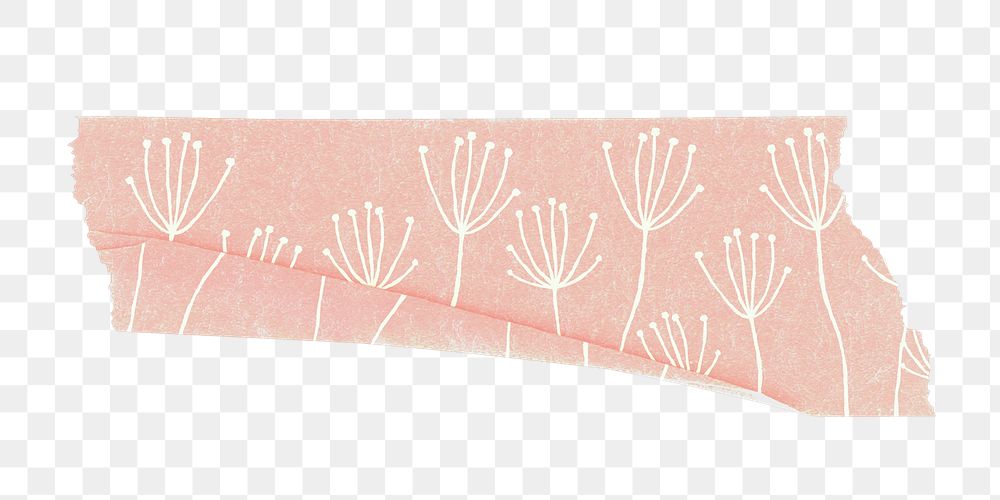 Dandelion pattern png washi tape sticker, pink floral collage element on transparent background