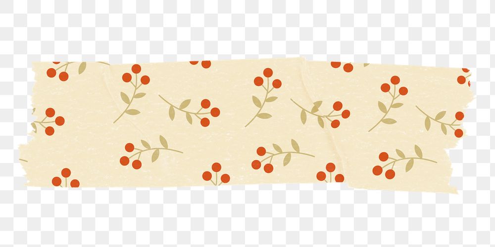 Christmas pattern png washi tape sticker, beige floral collage element on transparent background