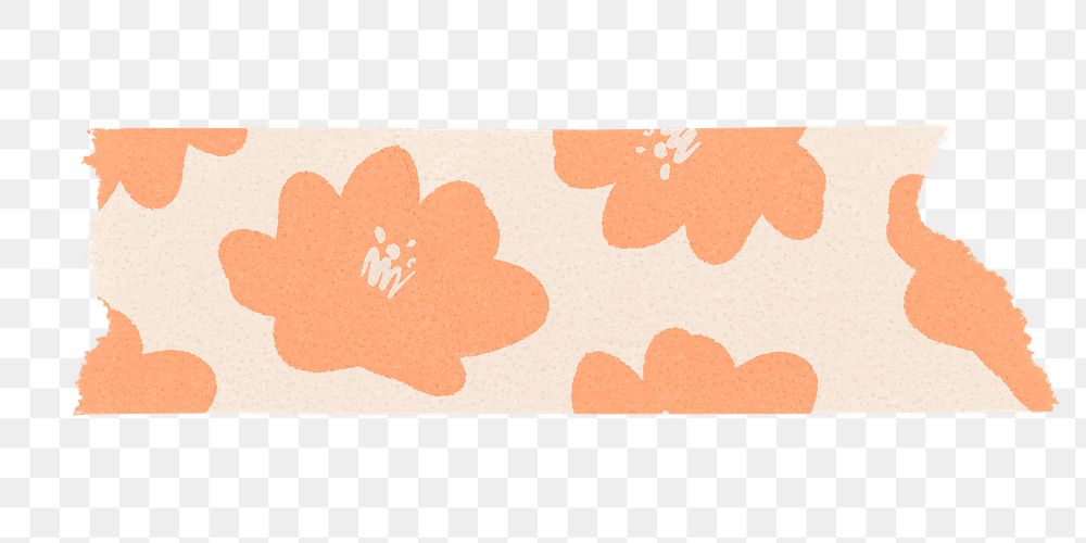 Floral washi tape png sticker, orange patterned collage element