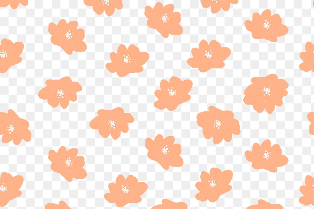 Orange flower png pattern, transparent background, cute aesthetic design