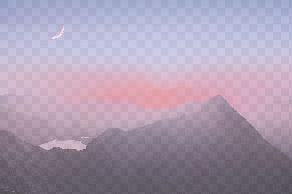 Aesthetic transparent background png, landscape, sunset mountain design