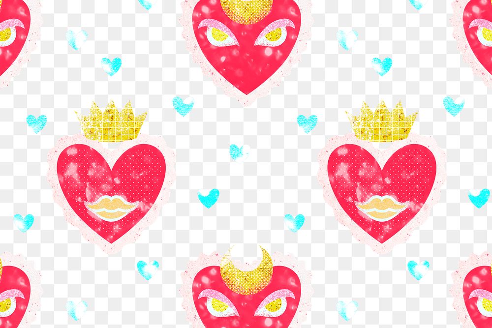 Kidcore heart png pattern, transparent background, pink aesthetic design