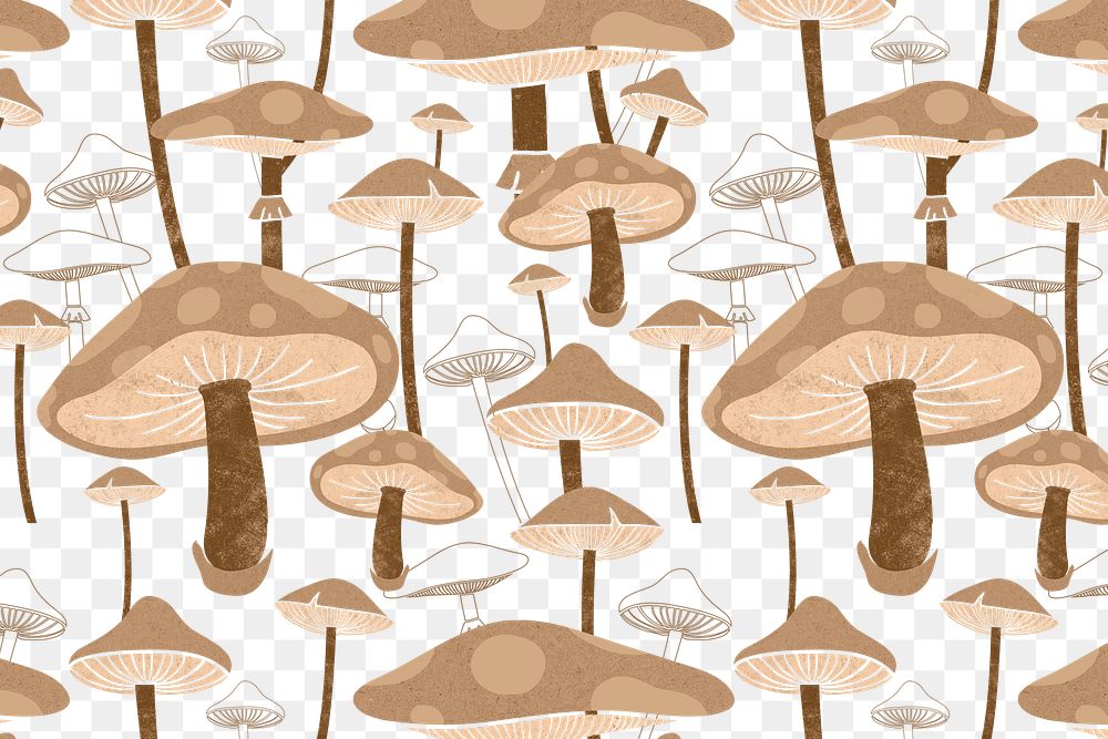 Psychedelic mushroom png pattern, transparent background, brown design