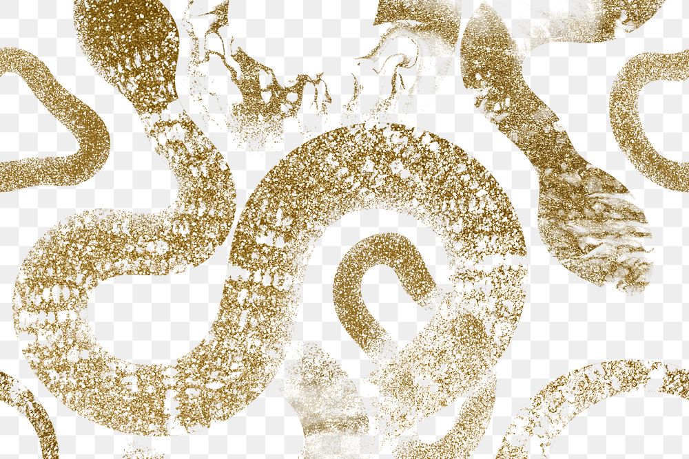 Golden snake png pattern, transparent background, glitter animal design