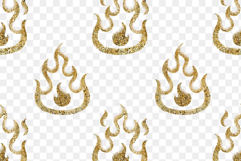 Gold flame png pattern, transparent background, glitter feminine design