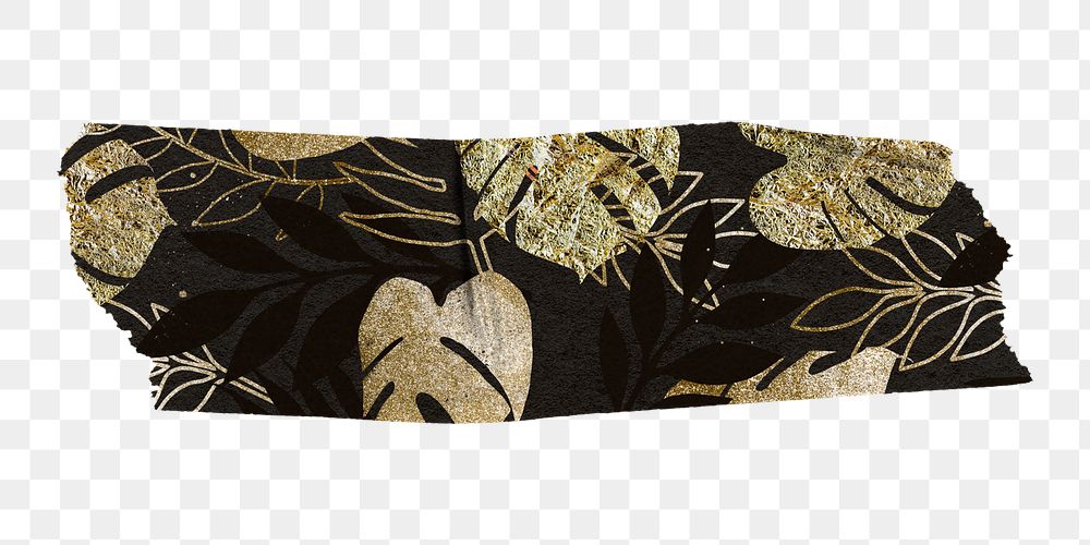 Monstera pattern png washi tape sticker, gold glitter on transparent background