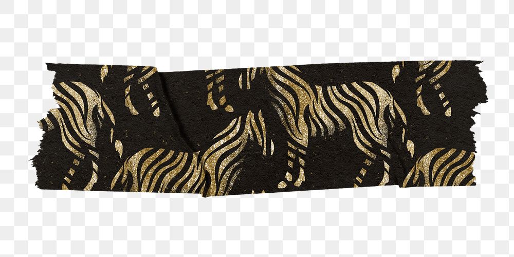 Zebra pattern png washi tape clipart, gold glitter aesthetic