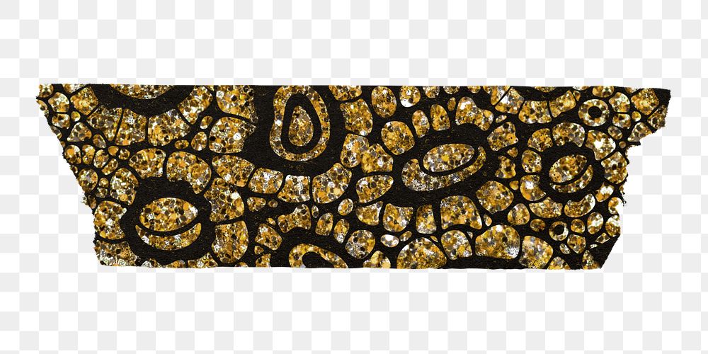 African floral png washi tape sticker, gold glitter pattern on transparent background