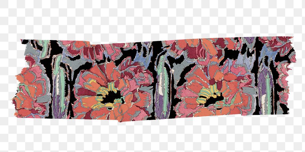 Aesthetic flower png washi tape sticker, vintage art deco