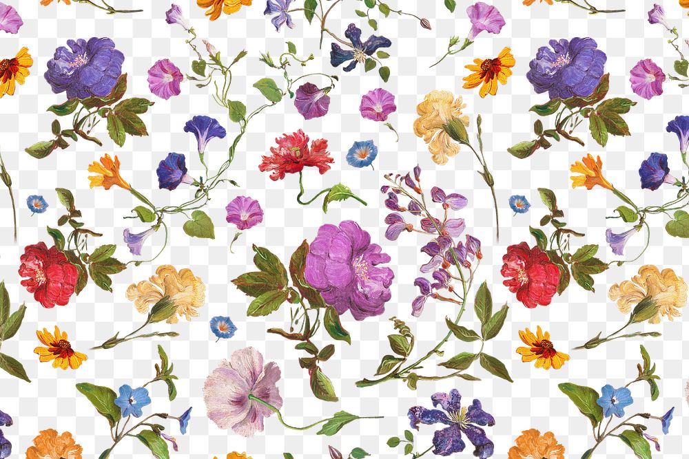 Vintage flower png pattern sticker, transparent background, remixed from original artworks by Pierre Joseph Redout&eacute;