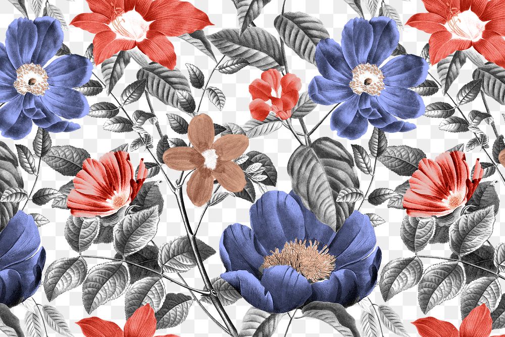 Floral png pattern sticker, transparent background, remixed from original artworks by Pierre Joseph Redouté