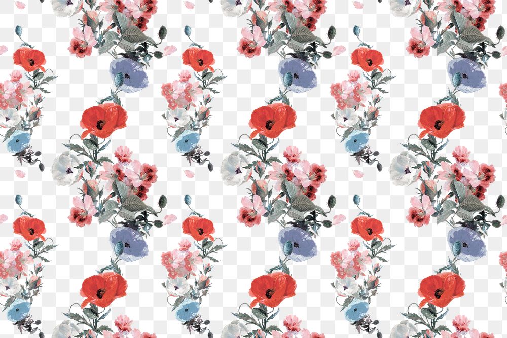 Retro flower png pattern clipart, transparent background, remixed from original artworks by Pierre Joseph Redouté