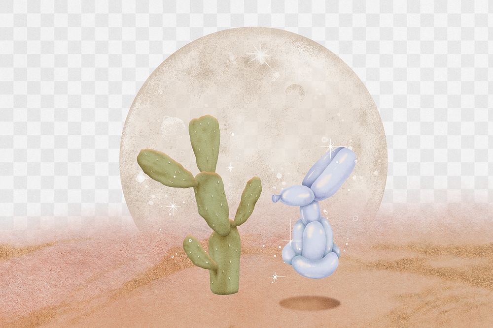 Cactus png sticker, brown desert design on transparent background