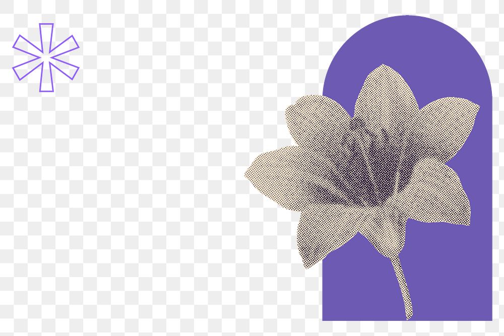Halftone flower png background, minimal purple & green retro remix transparent design