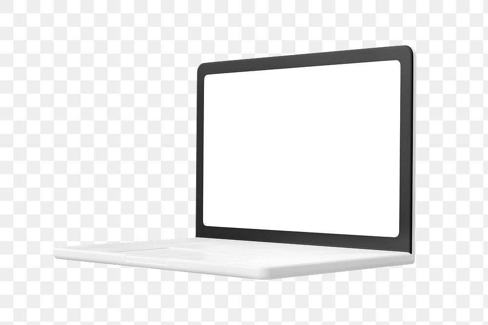 3D laptop png clipart, white screen on transparent background