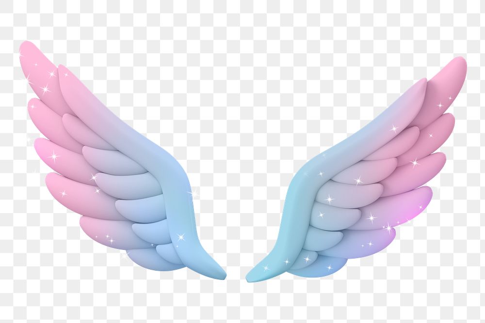 Wings png sticker, 3d holographic graphic on transparent background