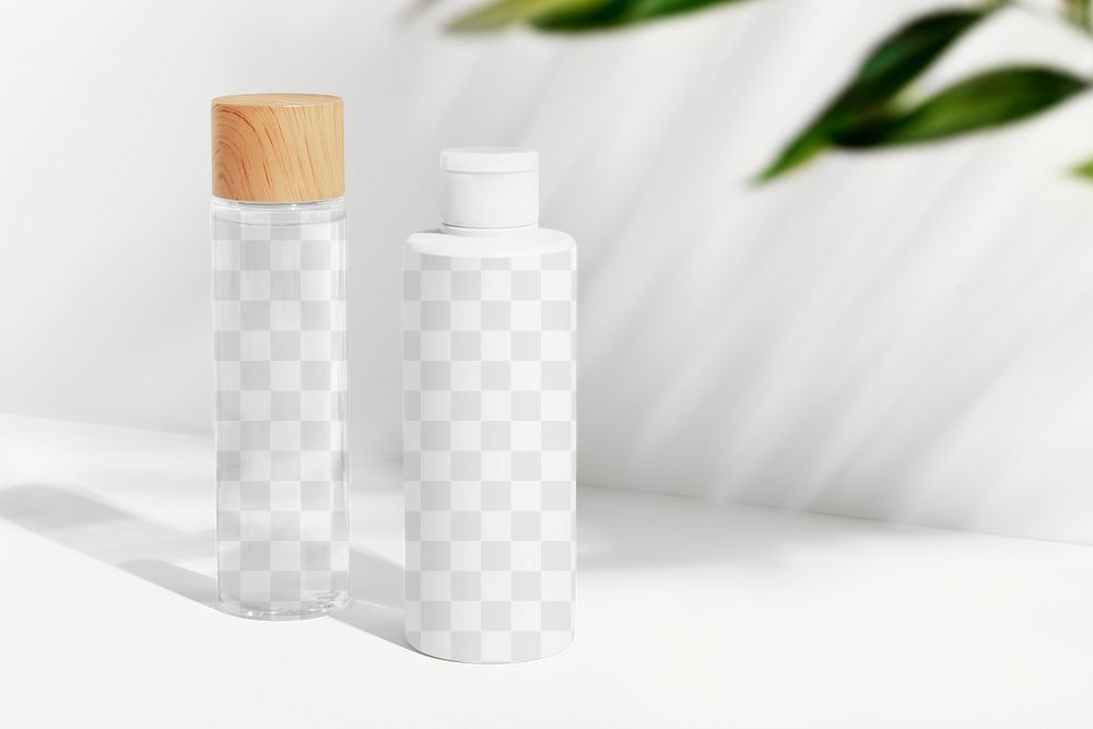 Skincare bottle png mockup, beauty product packaging set