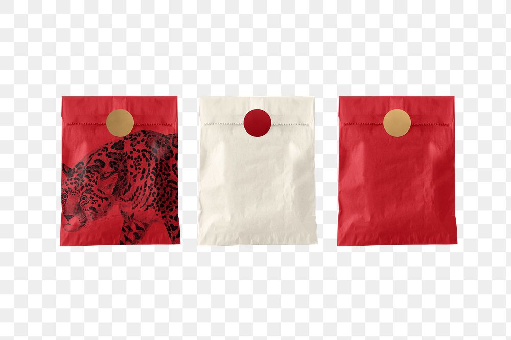 Snack bag png, food packaging in Chinese New Year design set