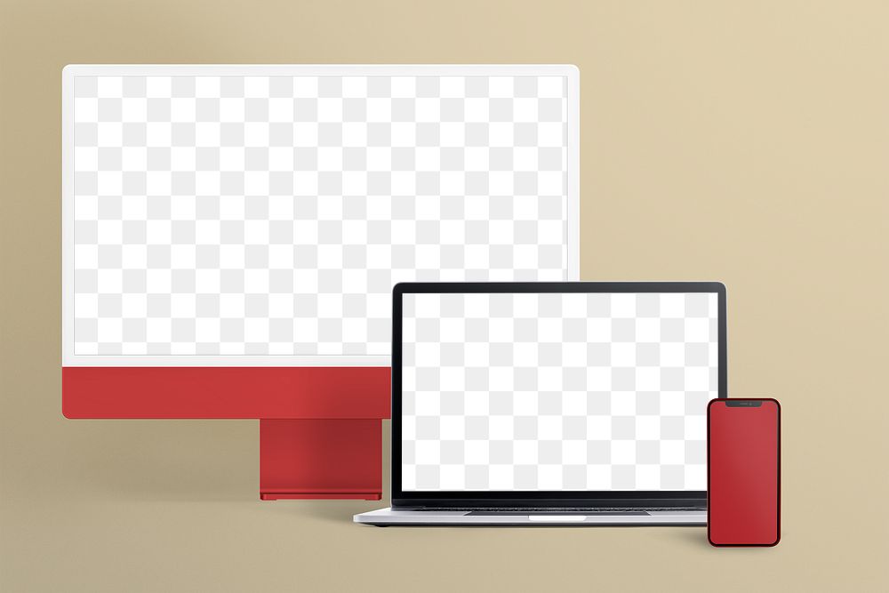 Multi-device screen png mockup, computer, laptop & phone
