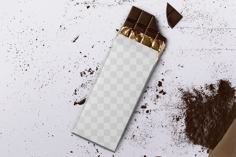 Chocolate bar png mockup, food packaging design