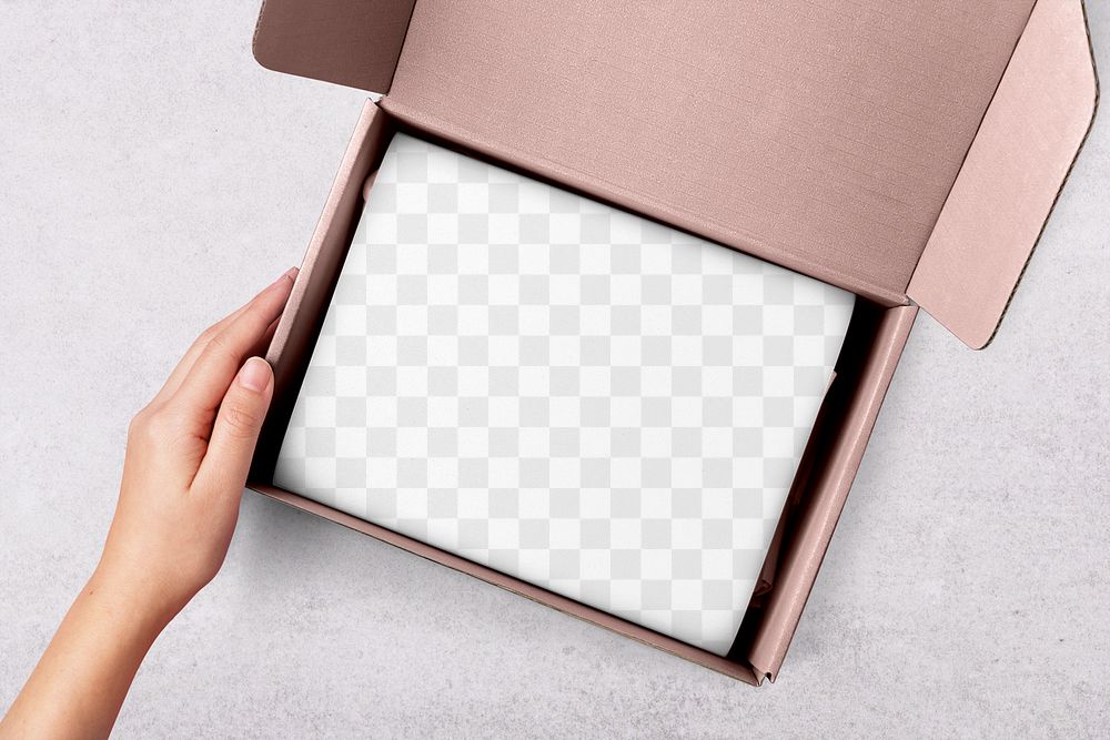 Opened box png mockup, transparent product wrapping 