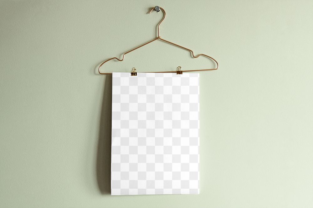 Poster png mockup, cloth hanger, transparent design
