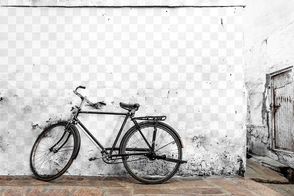 Wall png mockup, bicycle decoration, transparent design