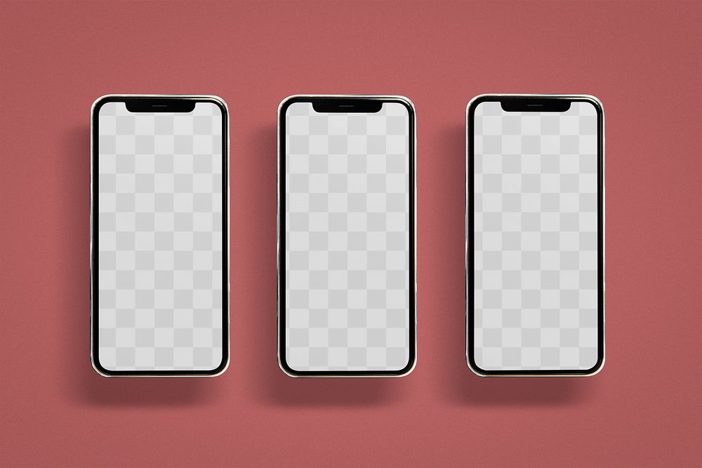 Smartphone screens png mockup, digital device transparent design set