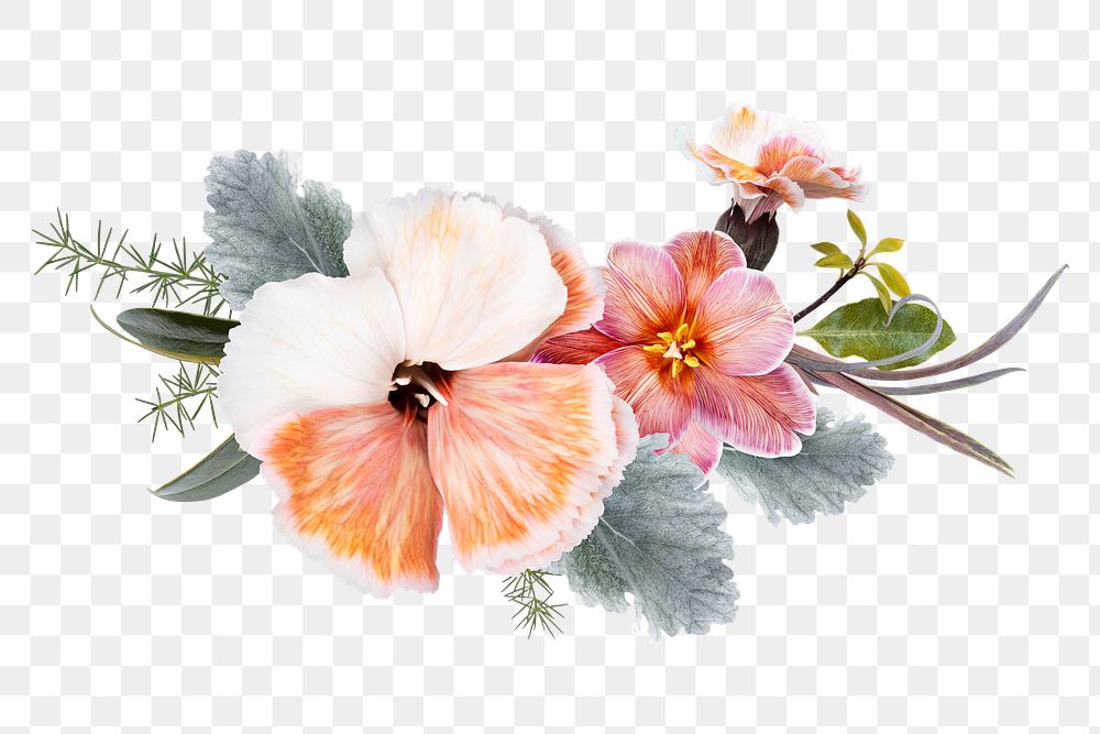 Colorful png flower bouquet collage element, floral design in transparent background