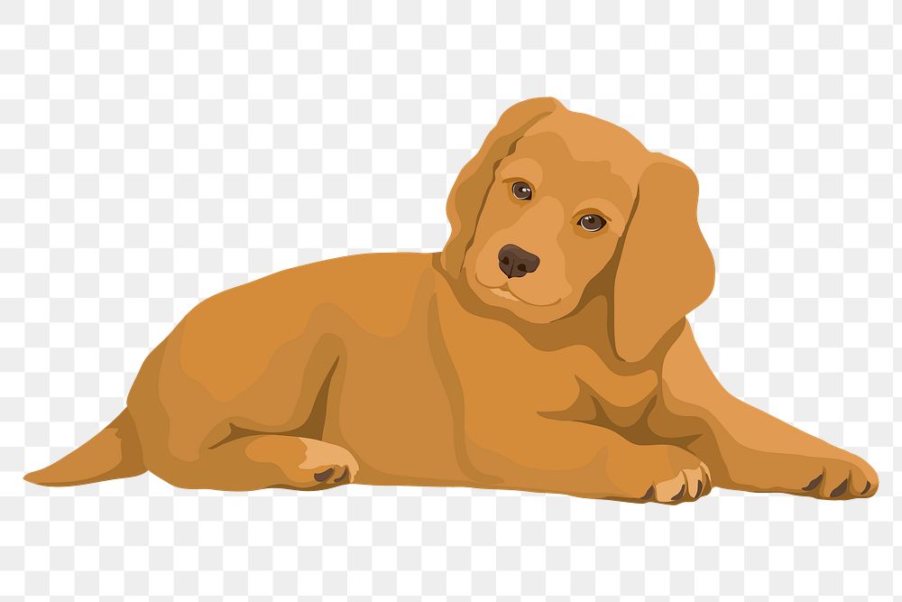PNG Golden retriever puppy sticker, cute illustration, transparent background
