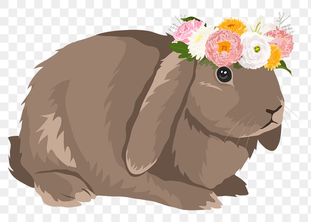 Aesthetic bunny png, rabbit wearing flower crown, sticker in transparent background