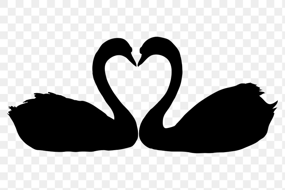 PNG love swan silhouette, heart romance sticker, transparent background