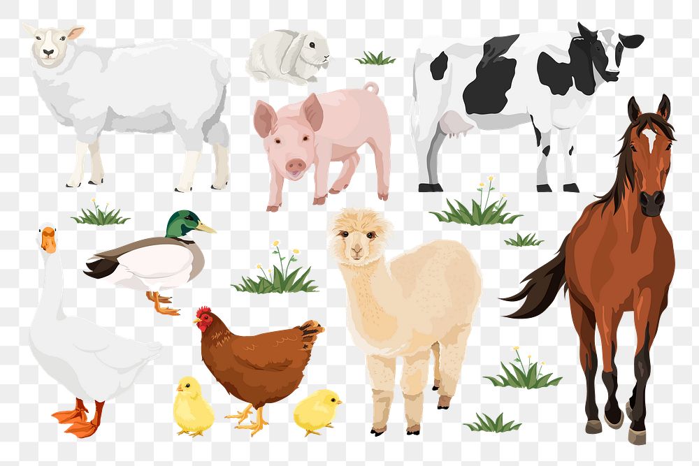 PNG farm animals design sticker set, transparent background