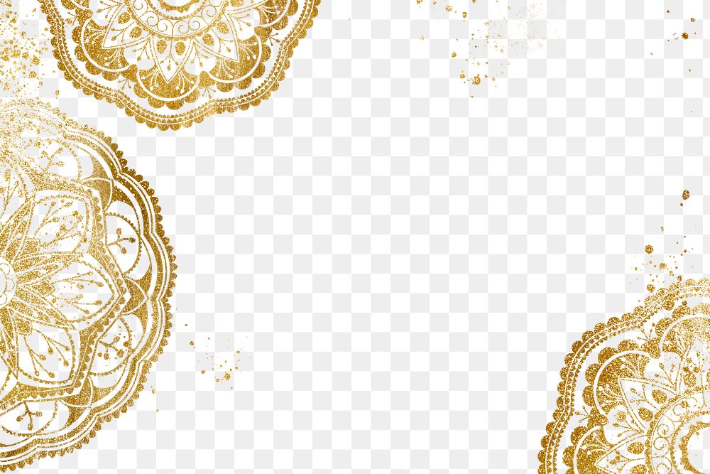 Gold png frame, mandala design on transparent background