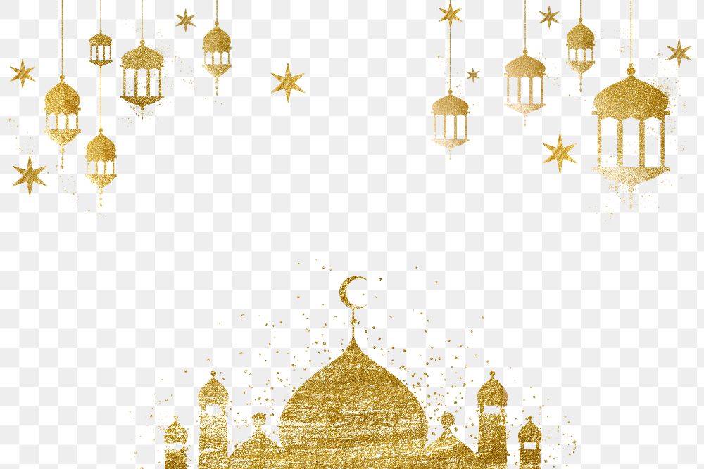 Gold png frame, Islamic design on transparent background