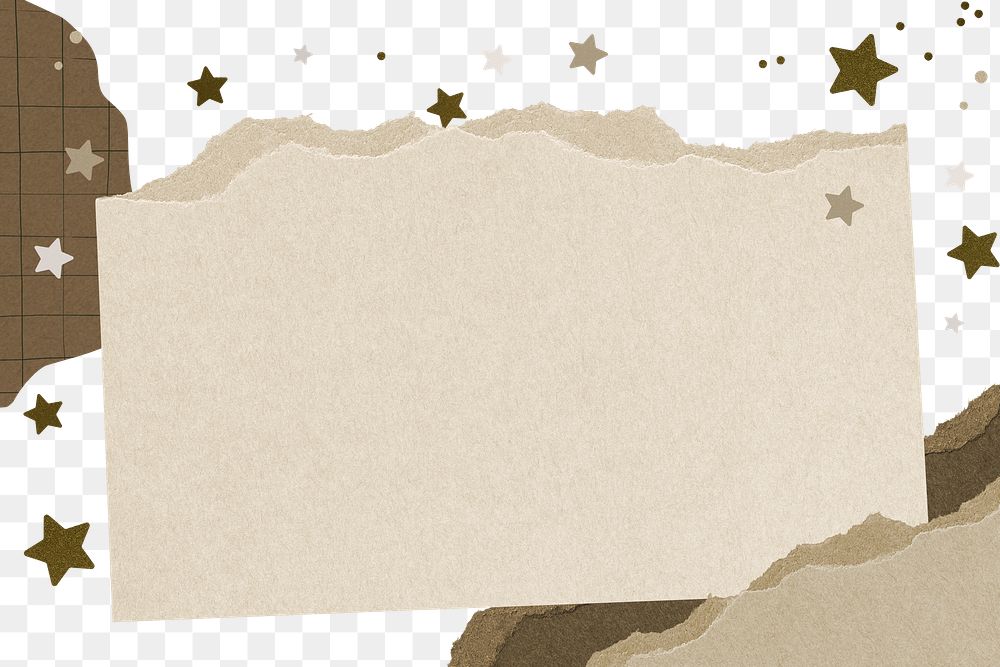 Brown png frame, stars scrapbook design on transparent background