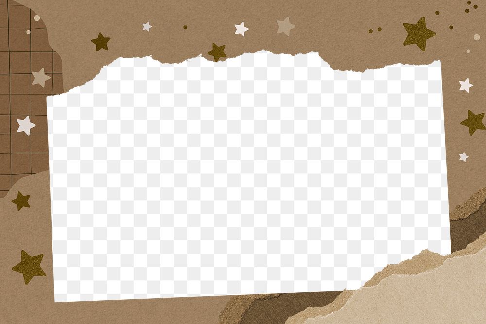 Brown png frame, stars scrapbook design on transparent background