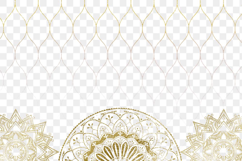 Gold mandala png border design on transparent background