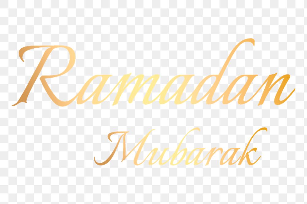 Ramadan Mubarak gold typography design on transparent background