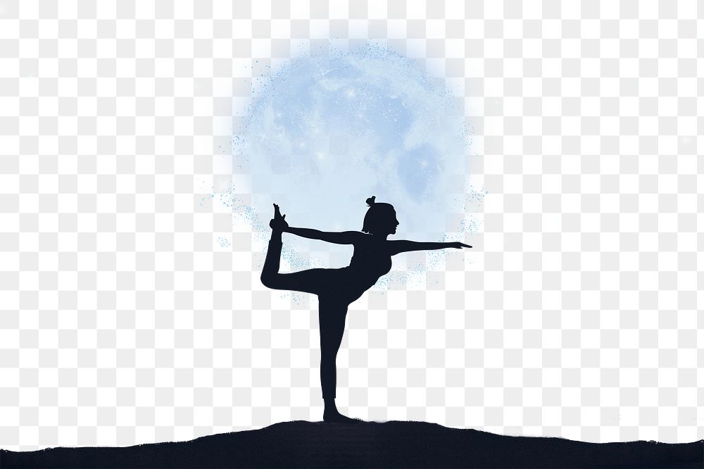 Png full moon yoga sticker, mindfulness, transparent background