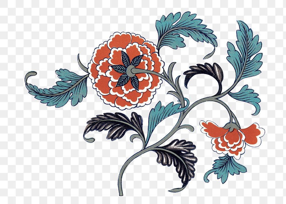 Peony flower png sticker, Chinese aesthetic vintage illustration, transparent background