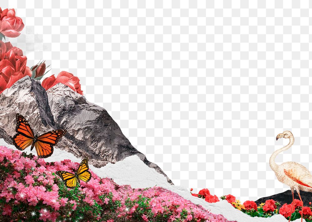 Surreal landscape png border, mountain transparent background